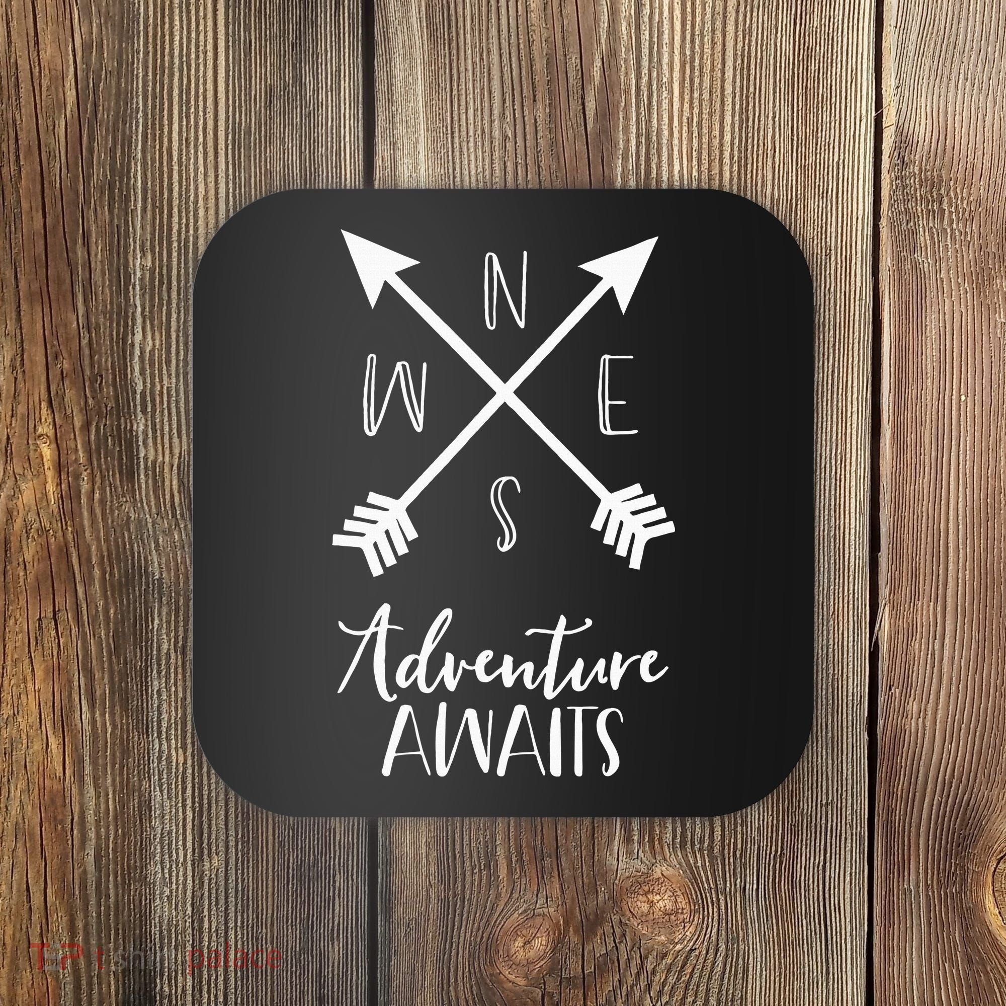 Adventure Awaits Boho Hiking Travel Arrows Compass Coaster