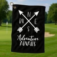 Adventure Awaits Boho Hiking Travel Arrows Compass Golf Towel thumb 1