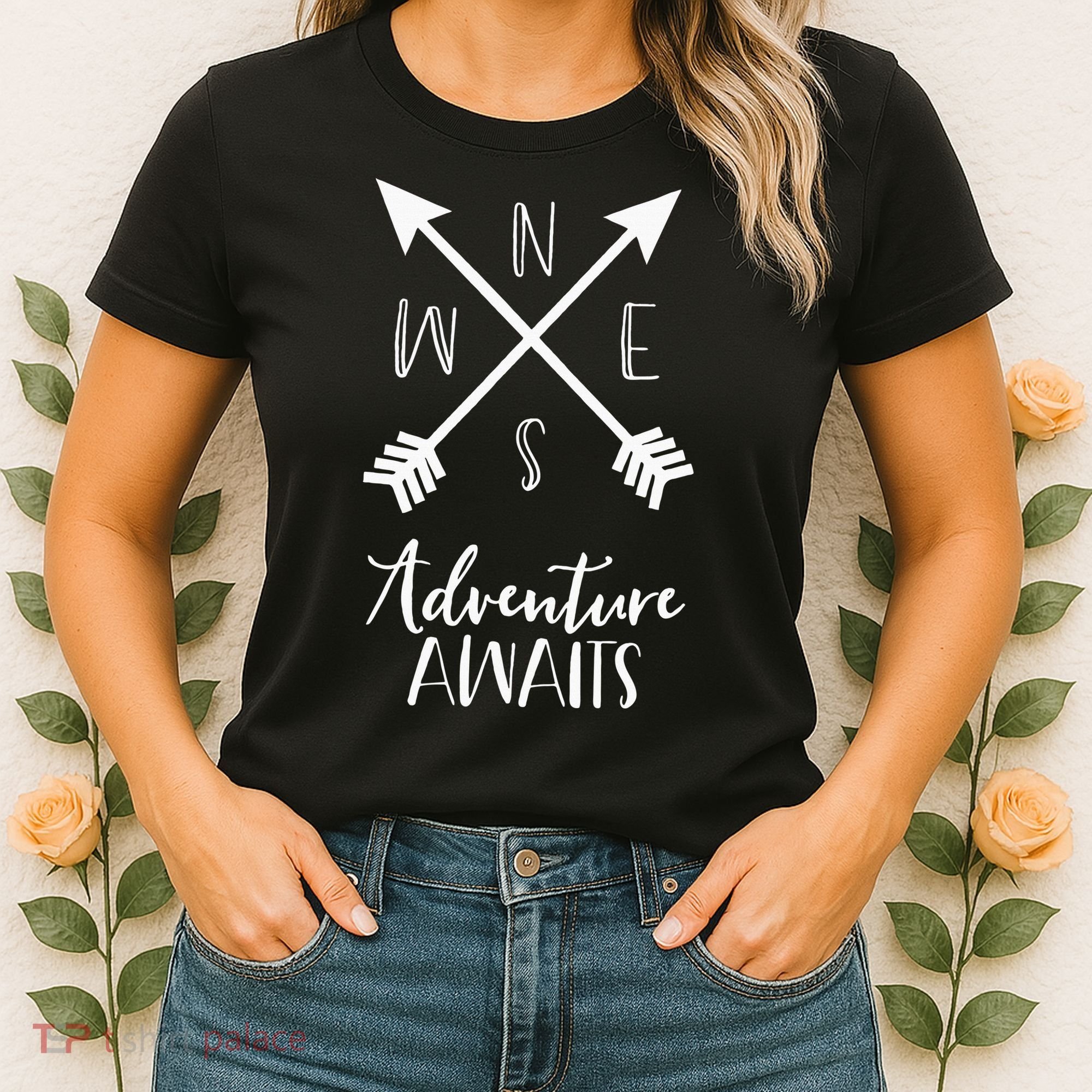 Adventure Awaits Boho Hiking Travel Arrows Compass Women's T-Shirt