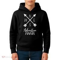Adventure Awaits Boho Hiking Travel Arrows Compass Kids Hoodie thumb 4