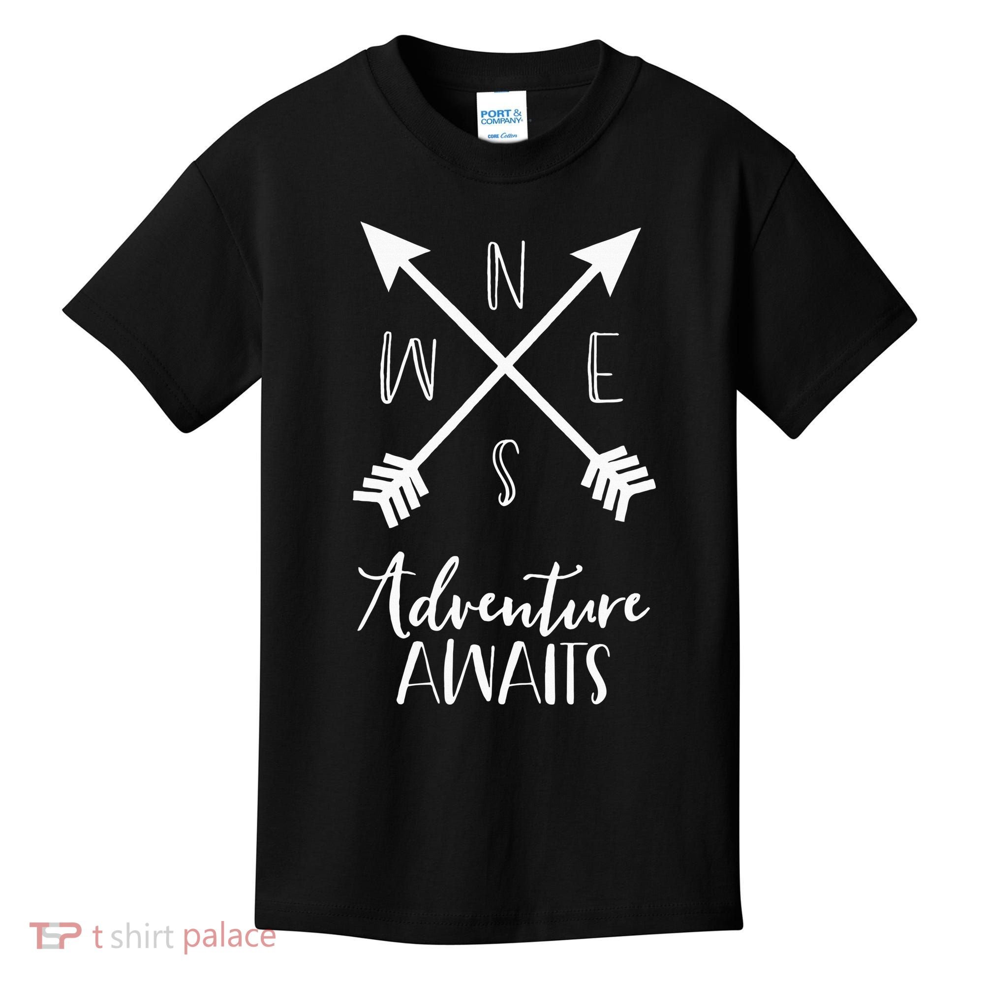 Adventure Awaits Boho Hiking Travel Arrows Compass Kids T-Shirt
