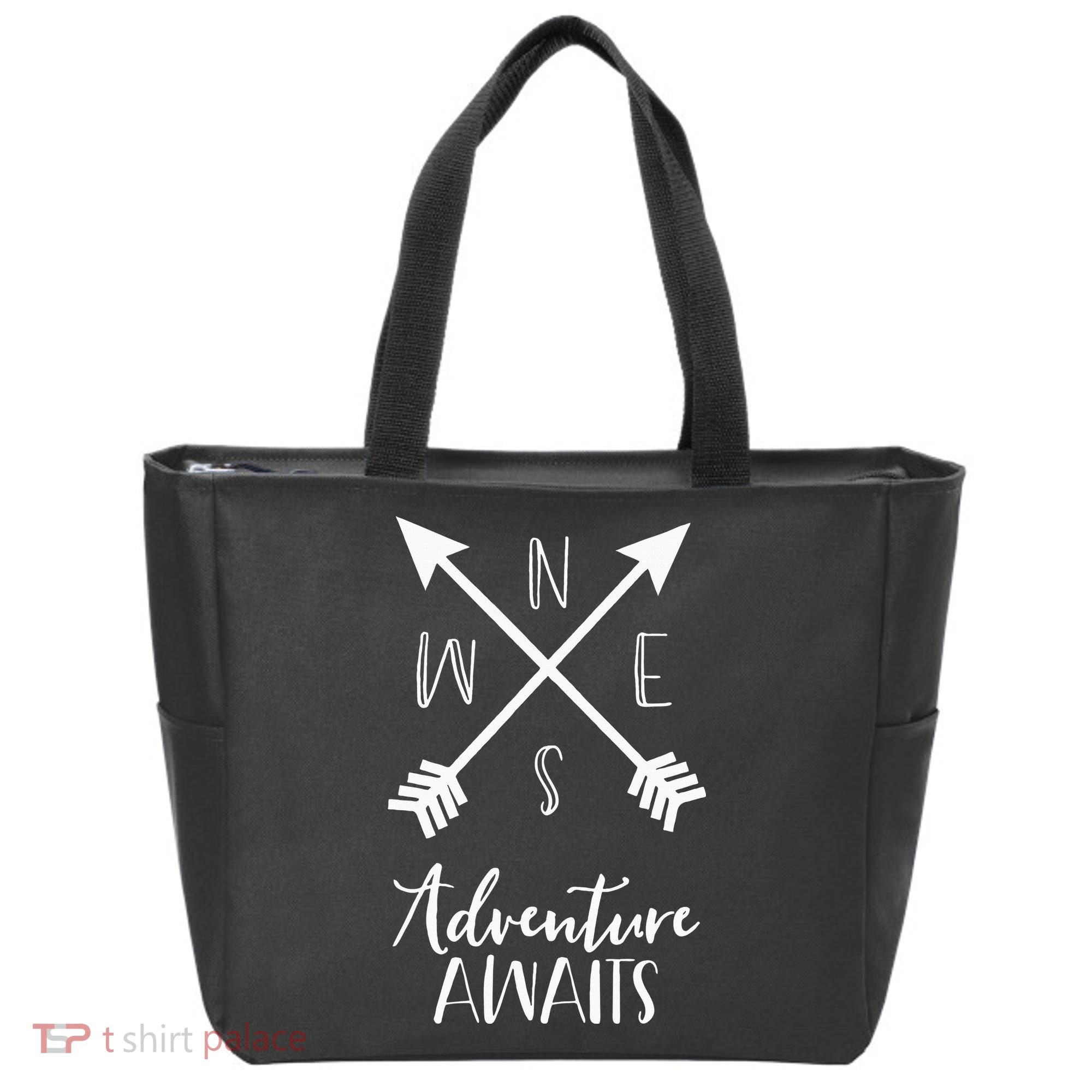 Adventure Awaits Boho Hiking Travel Arrows Compass Tote Bag