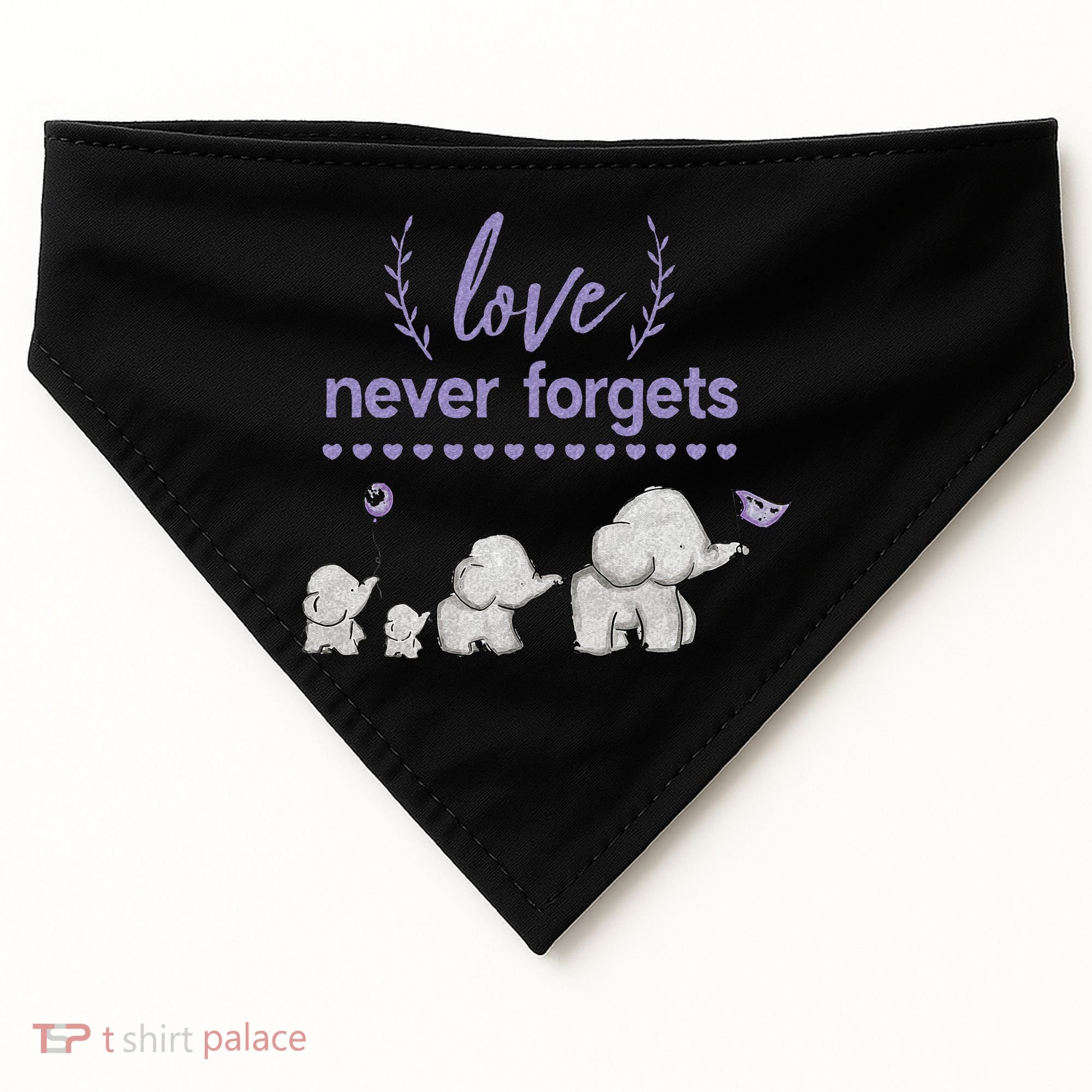 Alzheimers And Brain Awareness Love Never Forgets Purple USA-Made Doggie Bandana