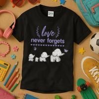 Alzheimers And Brain Awareness Love Never Forgets Purple Kids T-Shirt thumb 3