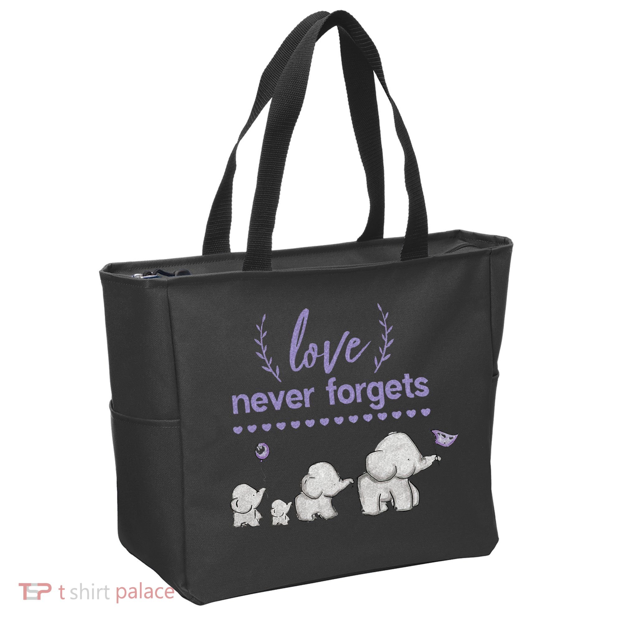 Alzheimers And Brain Awareness Love Never Forgets Purple Tote Bag