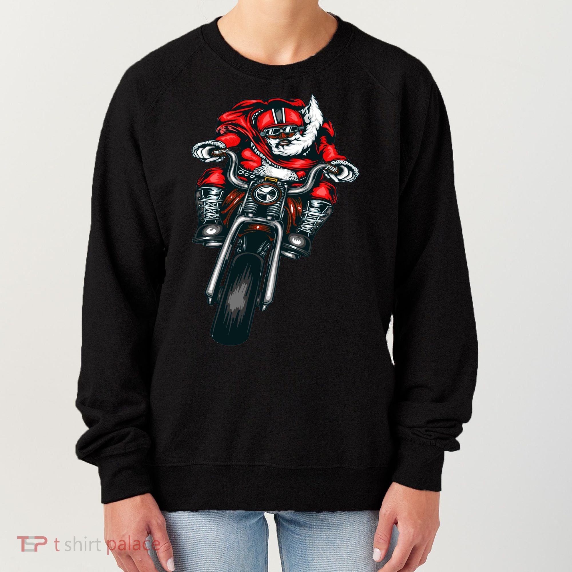 African American Black Biker Santa Claus Christmas Gift Women's Sweatshirt