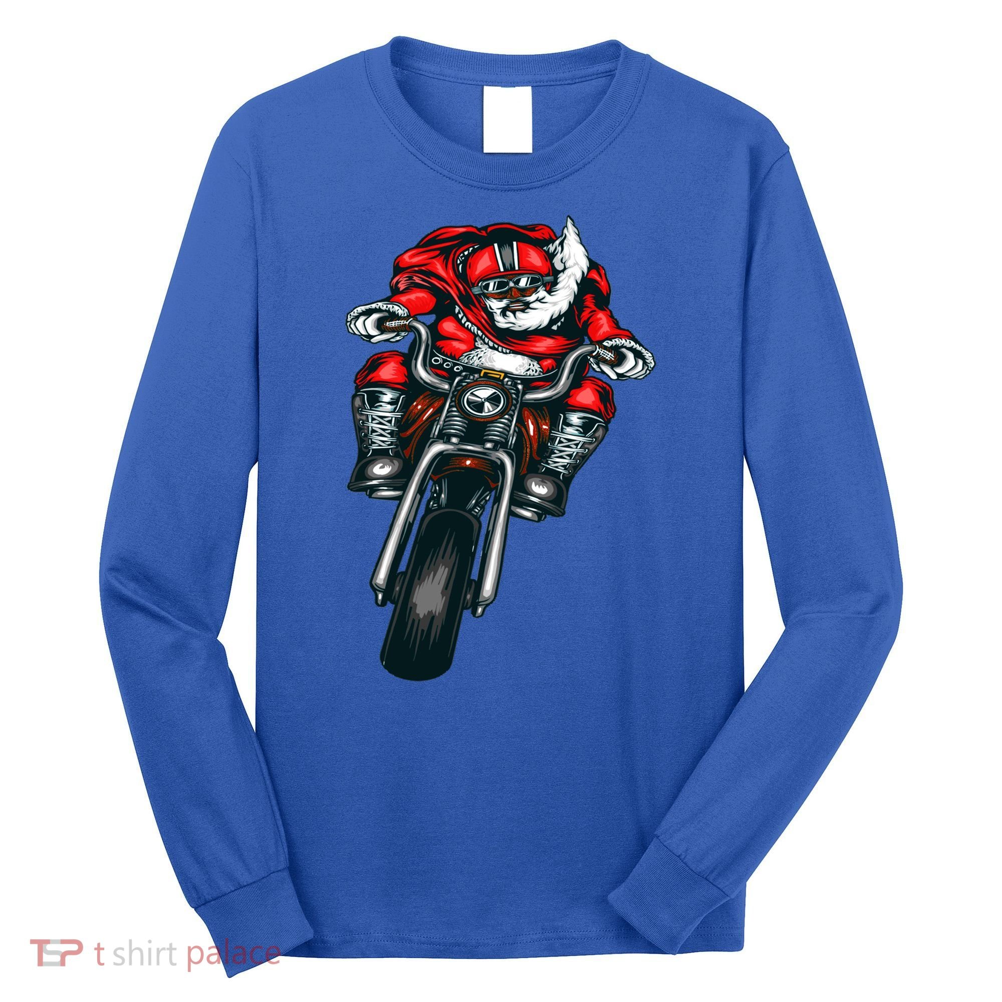 African American Black Biker Santa Claus Christmas Gift Long Sleeve Shirt