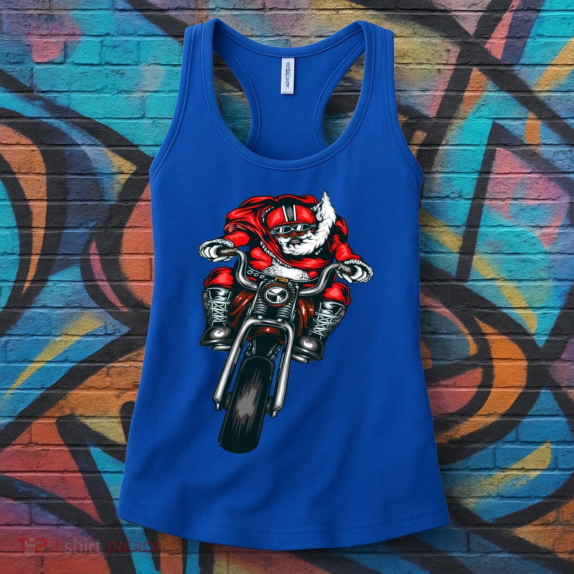 African American Black Biker Santa Claus Christmas Gift Women's Tank Top