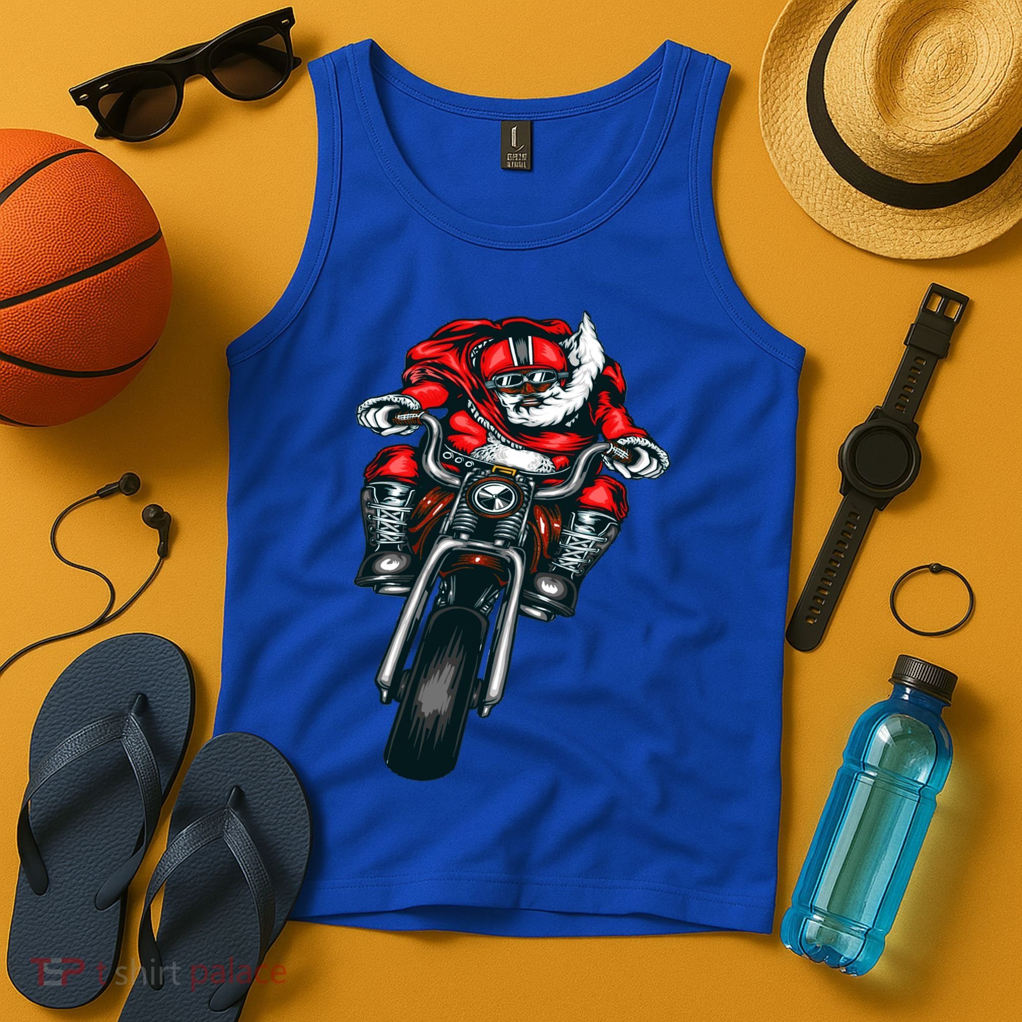 African American Black Biker Santa Claus Christmas Gift Tank Top