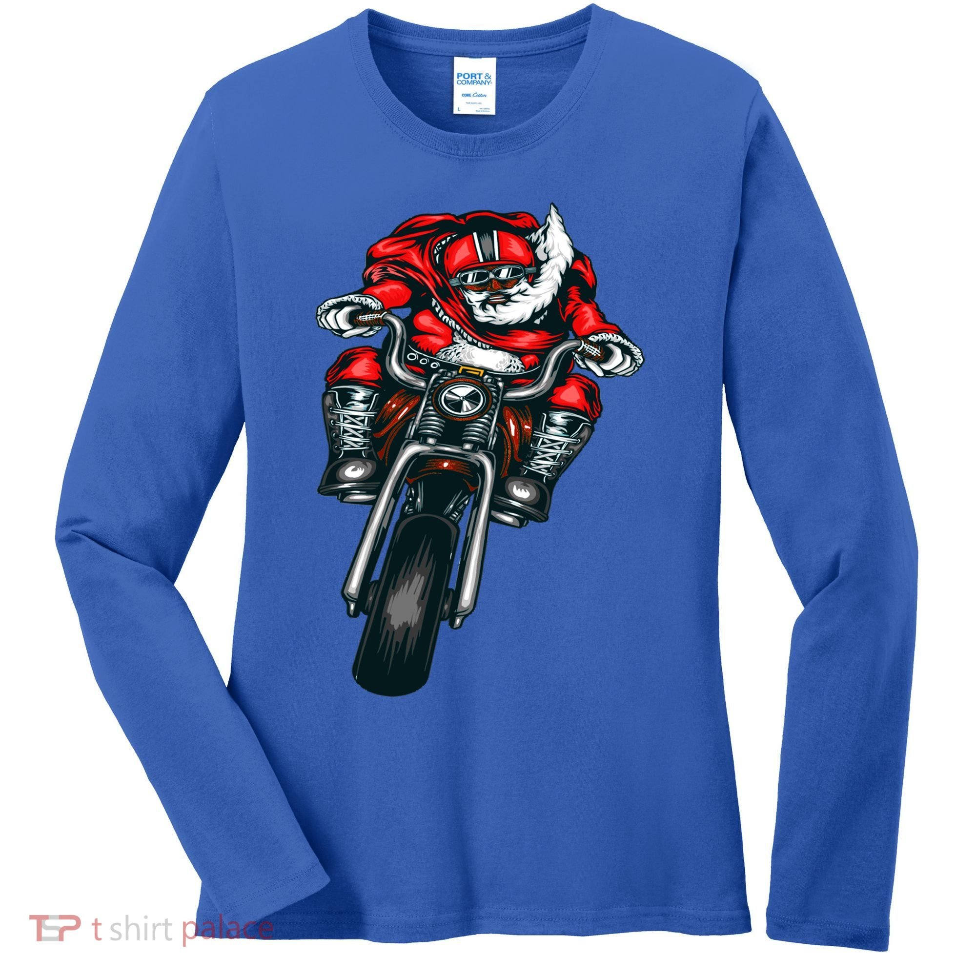 African American Black Biker Santa Claus Christmas Gift Women's Long Sleeve Shirt