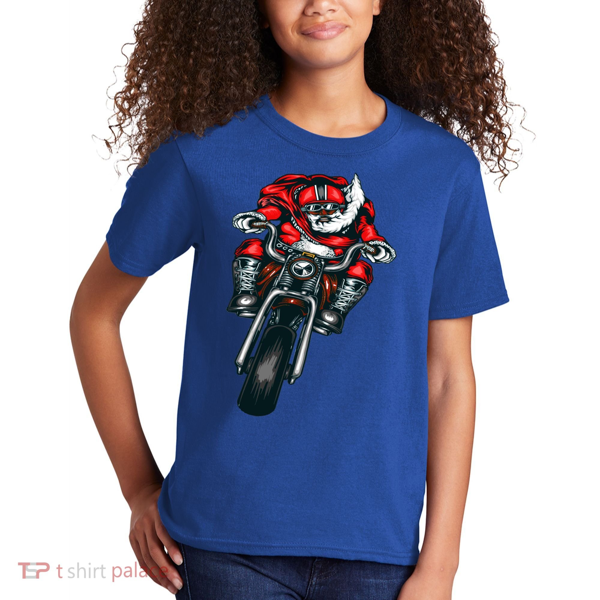African American Black Biker Santa Claus Christmas Gift Kids T-Shirt