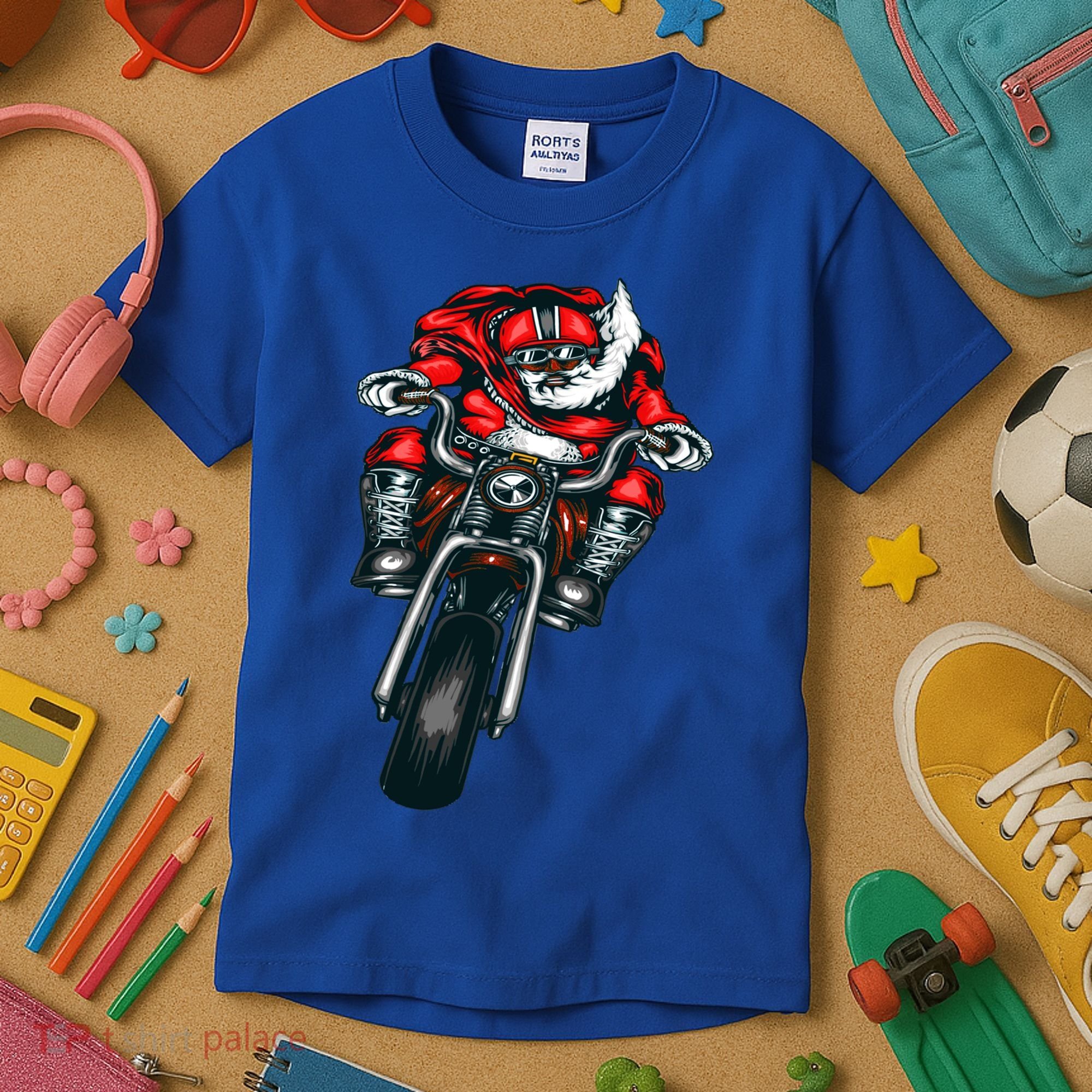African American Black Biker Santa Claus Christmas Gift Kids T-Shirt
