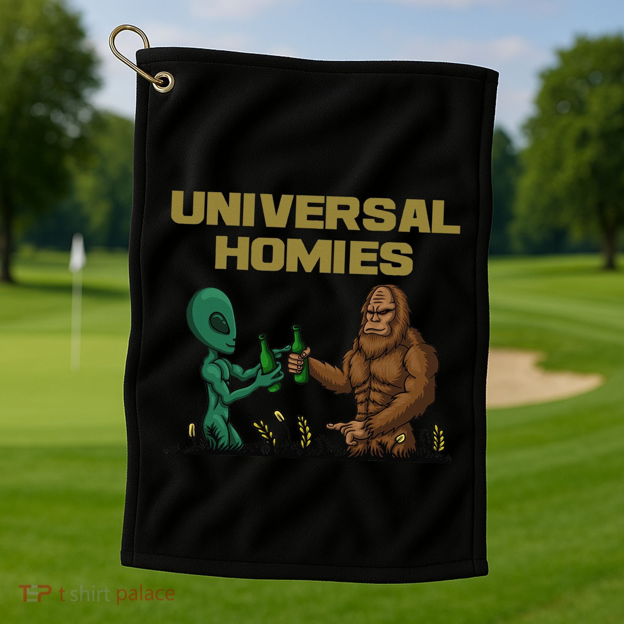 Aliens and bigfoot are homies Golf Towel