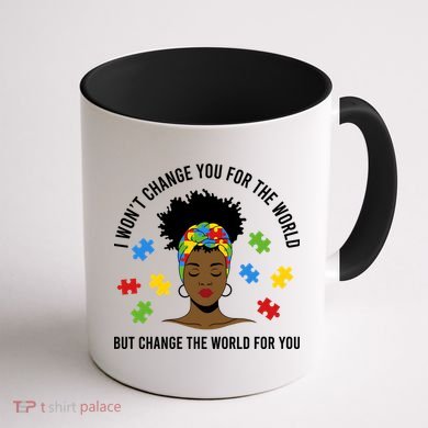 Autism Awareness Black Afro Mom Life Autistic Mother Gift Coffee Mug back
