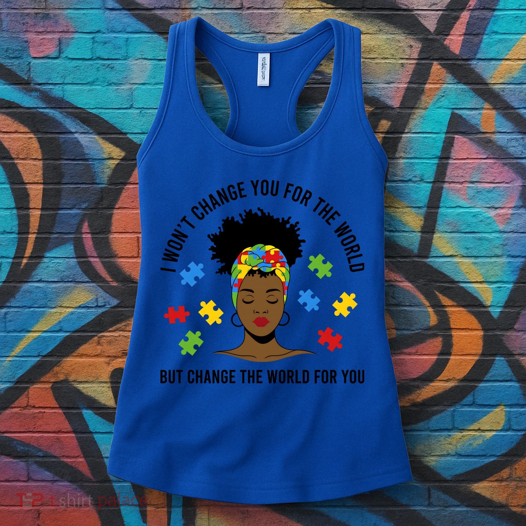 Autism Awareness Black Afro Mom Life Autistic Mother Gift Women's Tank Top