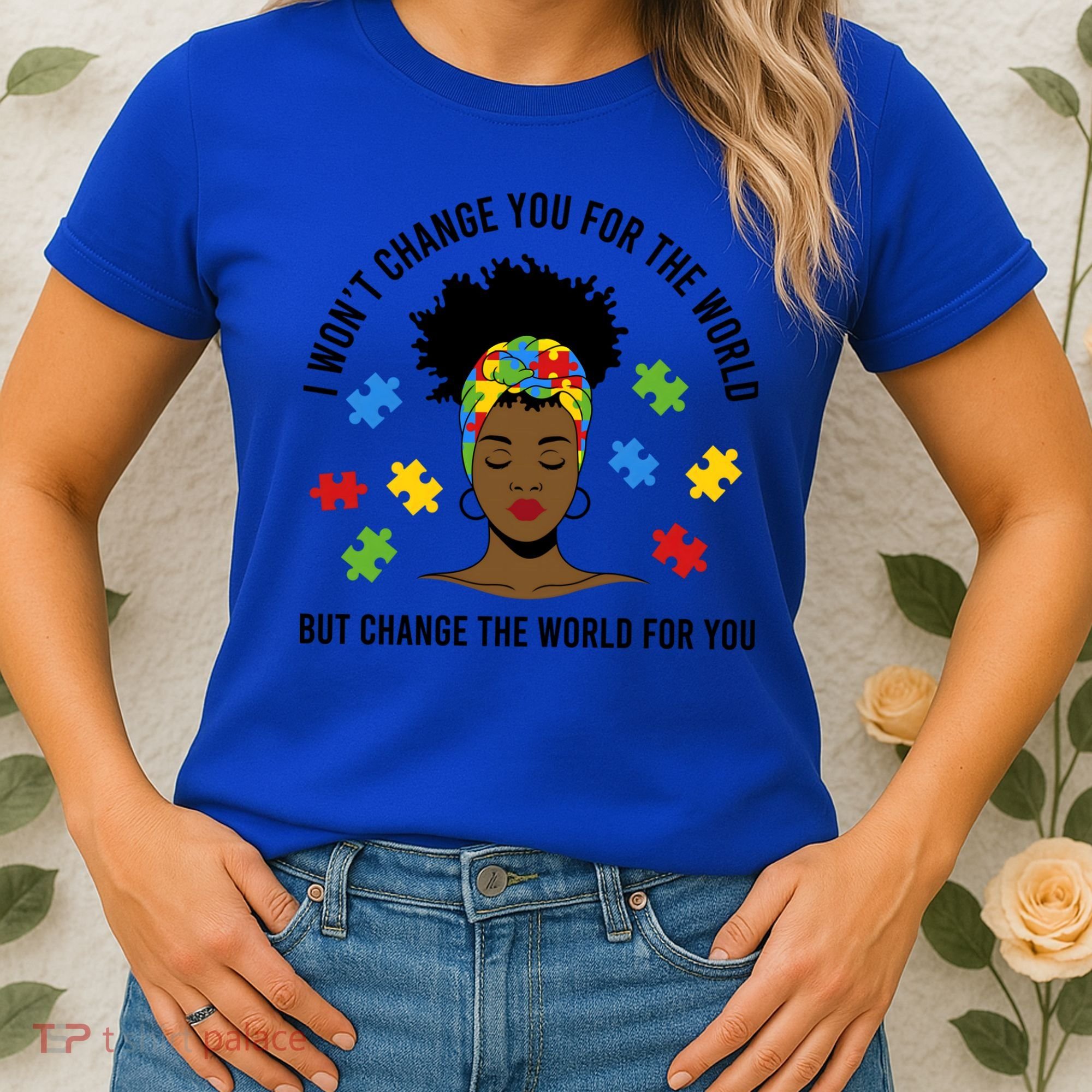 Autism Awareness Black Afro Mom Life Autistic Mother Gift Women's T-Shirt