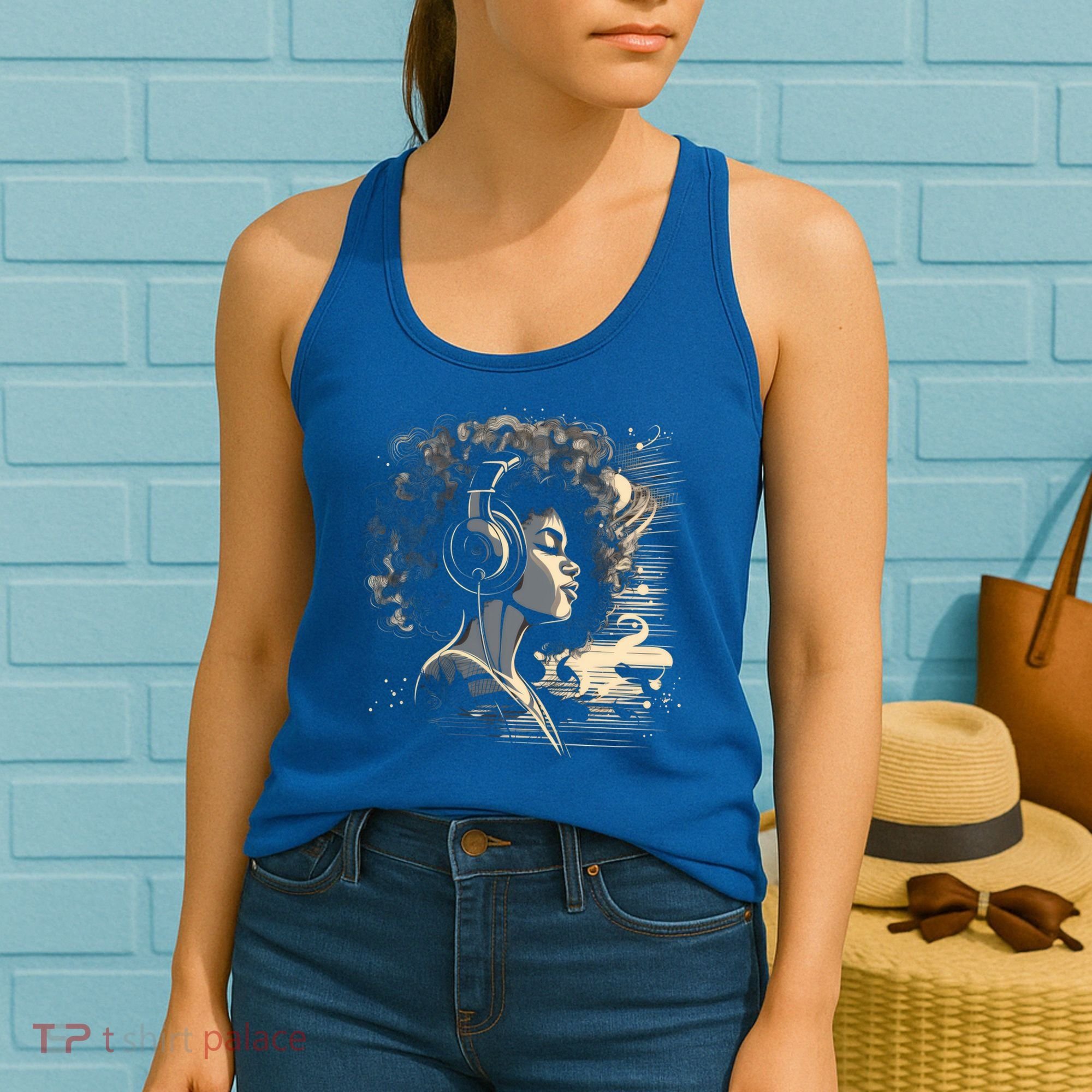 African American Black Headphones Music Graphic Cute Gift Women's Tank Top