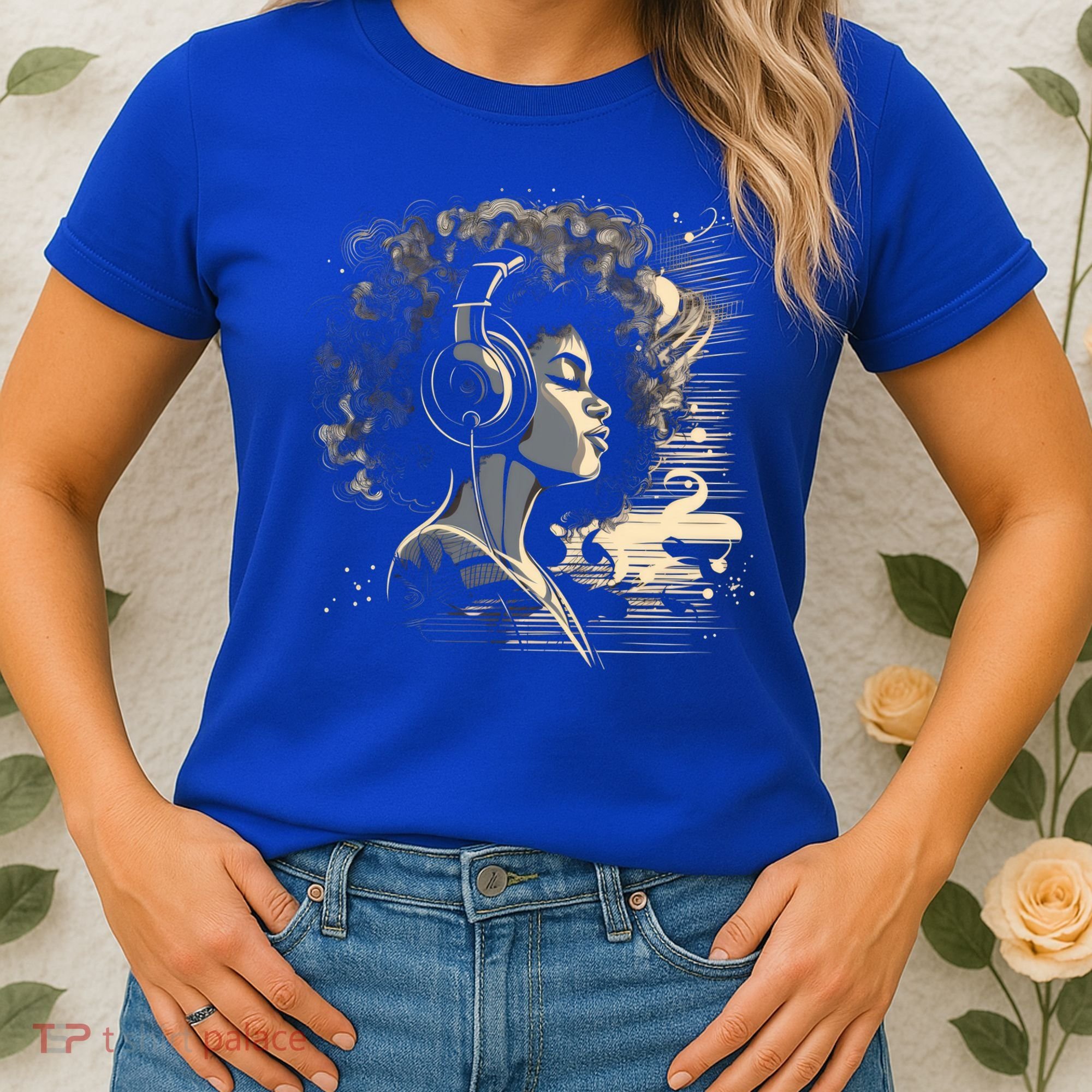 African American Black Headphones Music Graphic Cute Gift Women's T-Shirt