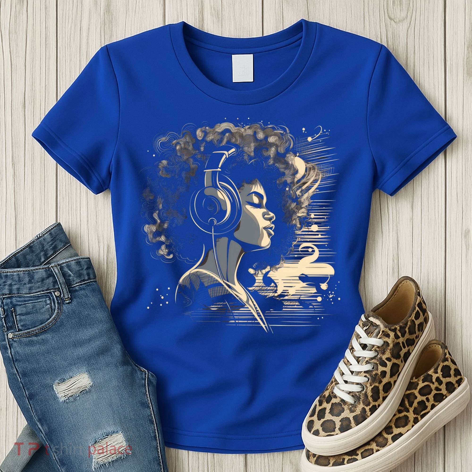 African American Black Headphones Music Graphic Cute Gift Women's T-Shirt