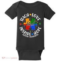 Autism Awareness Be Kind Teach Love Inspire Hope Baby Bodysuit thumb 0