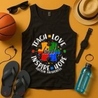 Autism Awareness Be Kind Teach Love Inspire Hope Tank Top thumb 4