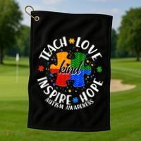 Autism Awareness Be Kind Teach Love Inspire Hope Golf Towel thumb 1
