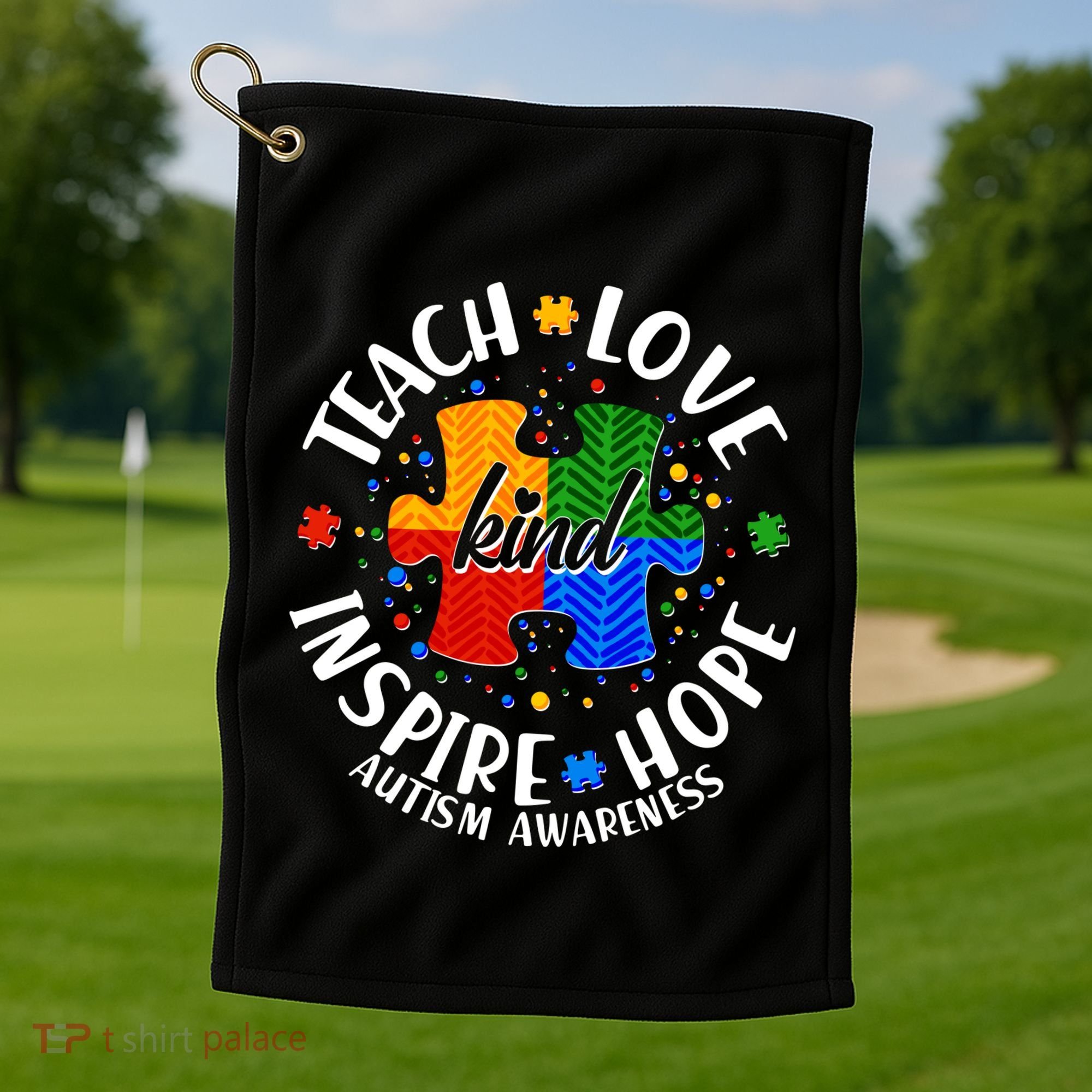 Autism Awareness Be Kind Teach Love Inspire Hope Golf Towel