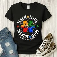 Autism Awareness Be Kind Teach Love Inspire Hope Women's T-Shirt thumb 3