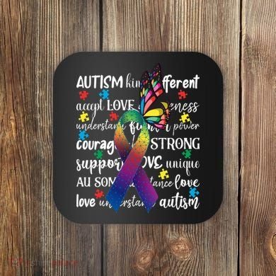 Autism Acceptance Butterfly Different Is Beautiful Coaster