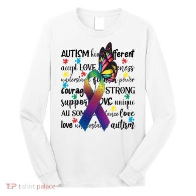 Autism Acceptance Butterfly Different Is Beautiful Long Sleeve Shirt