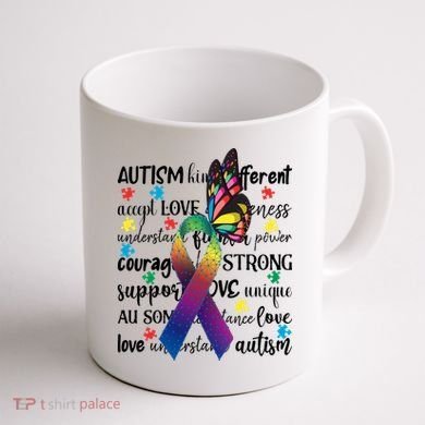 Autism Acceptance Butterfly Different Is Beautiful Coffee Mug back