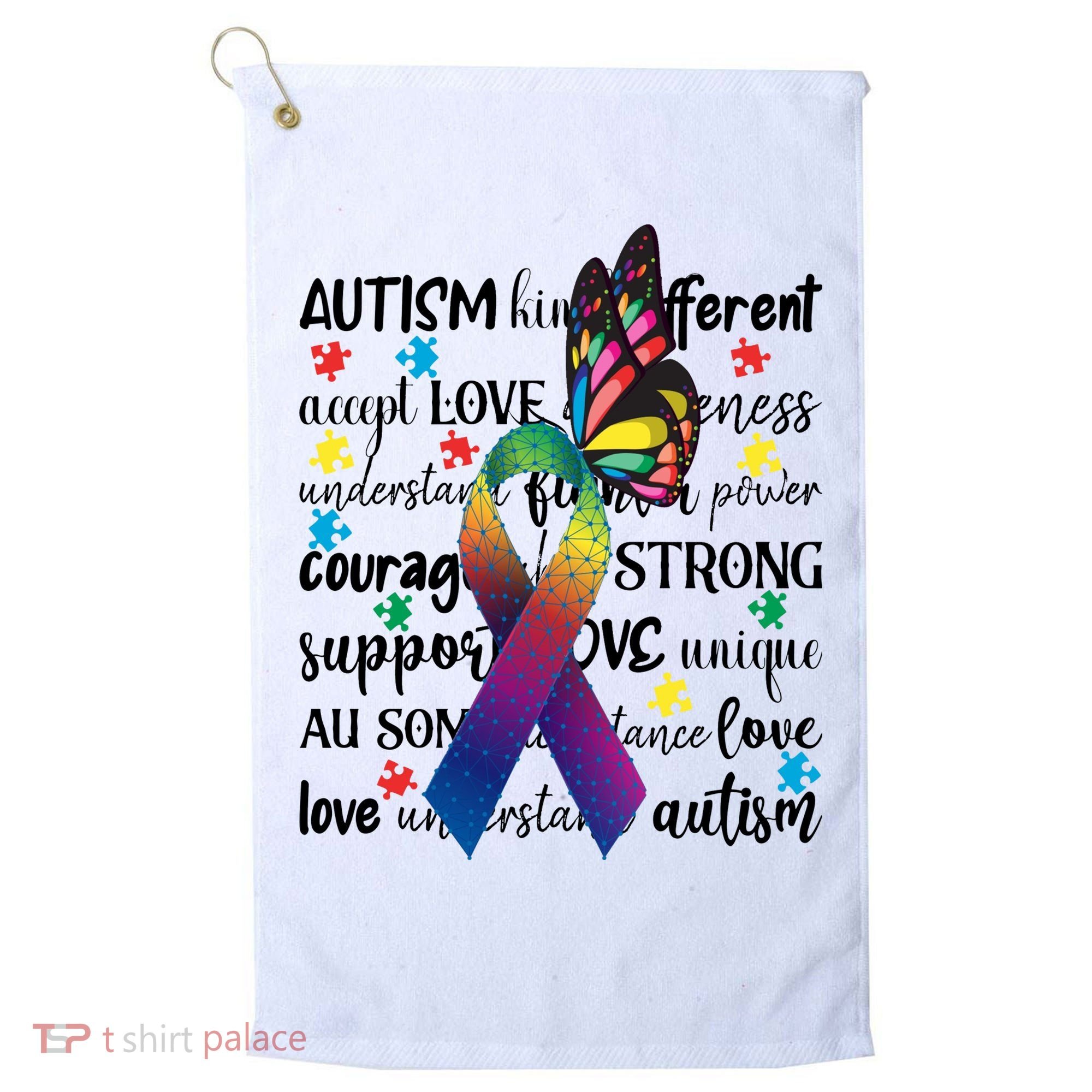 Autism Acceptance Butterfly Different Is Beautiful Golf Towel