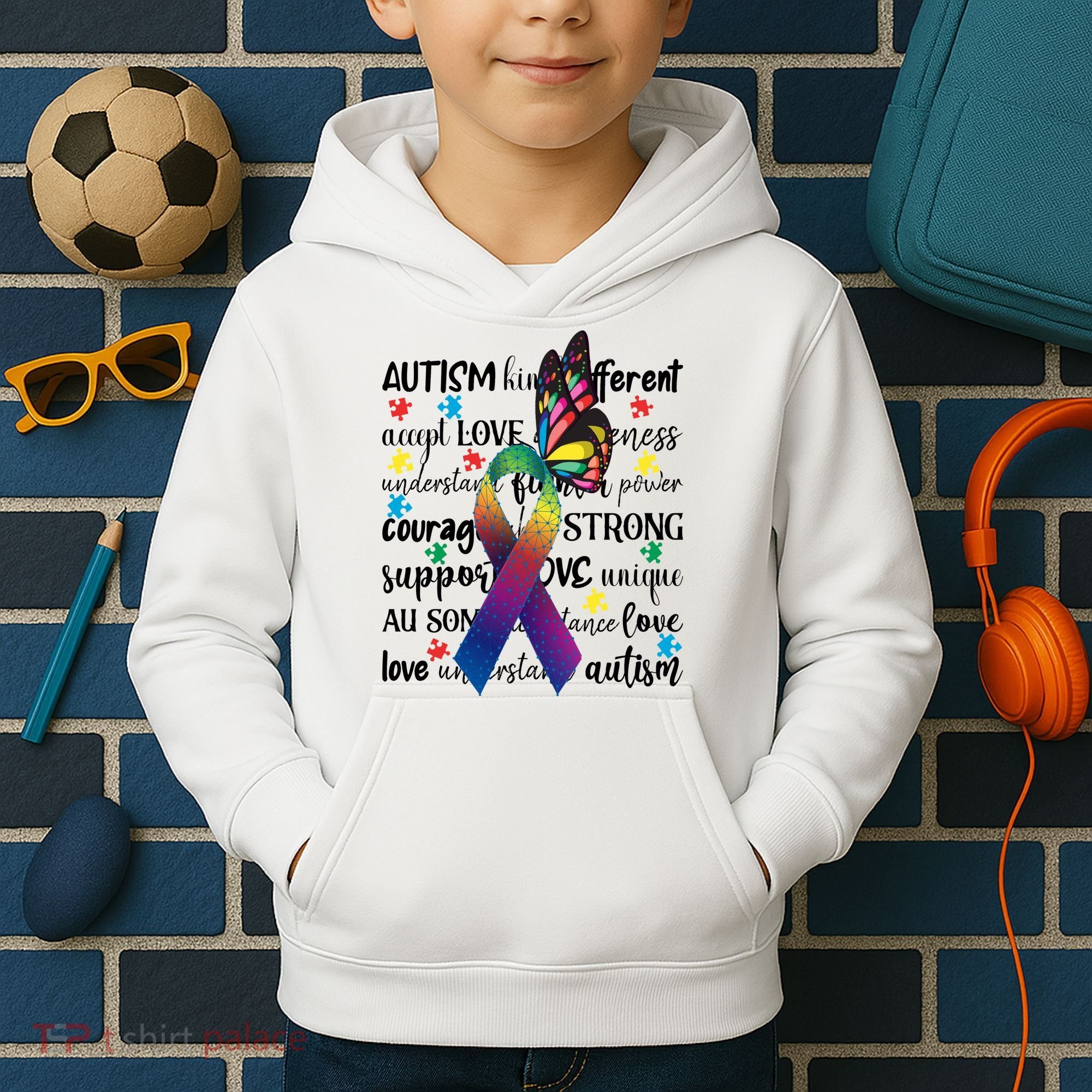 Autism Acceptance Butterfly Different Is Beautiful Kids Hoodie