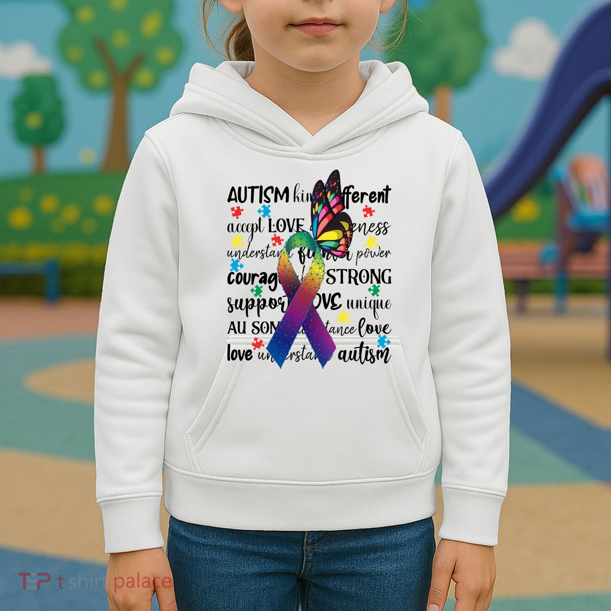 Autism Acceptance Butterfly Different Is Beautiful Kids Hoodie