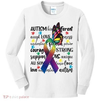 Autism Acceptance Butterfly Different Is Beautiful Kids Long Sleeve Shirt