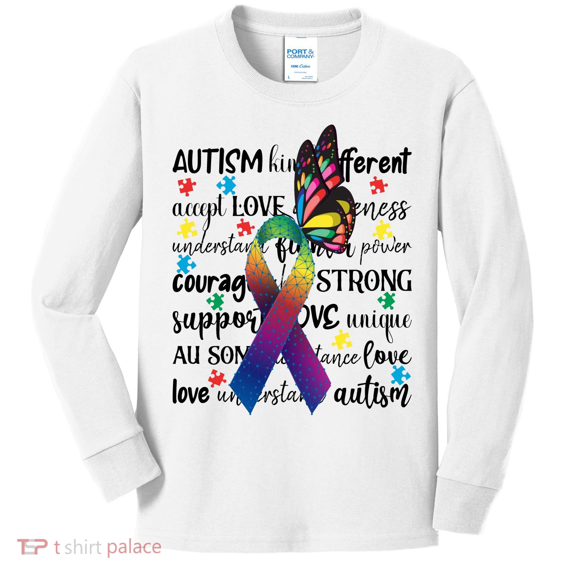 Autism Acceptance Butterfly Different Is Beautiful Kids Long Sleeve Shirt
