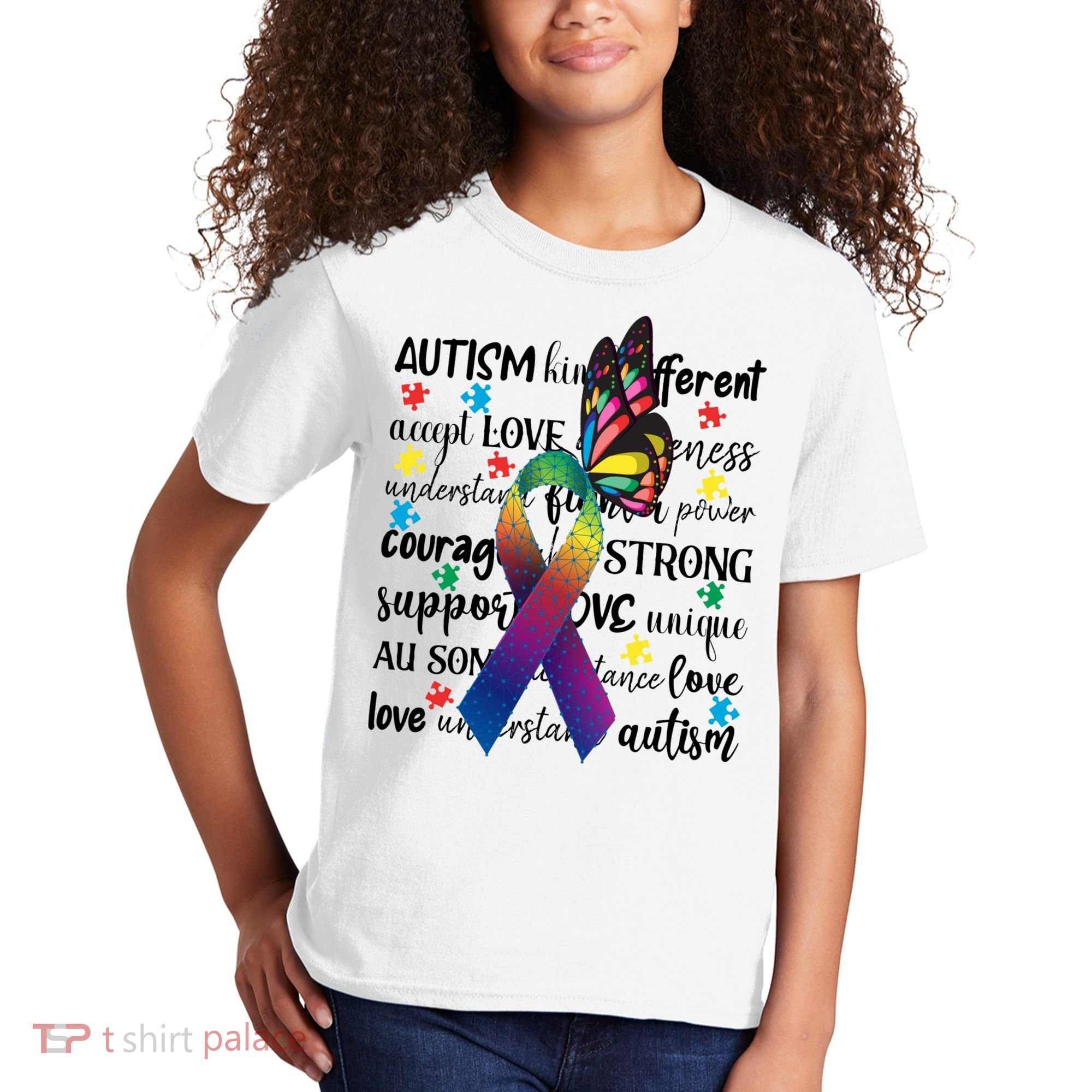 Autism Acceptance Butterfly Different Is Beautiful Kids T-Shirt