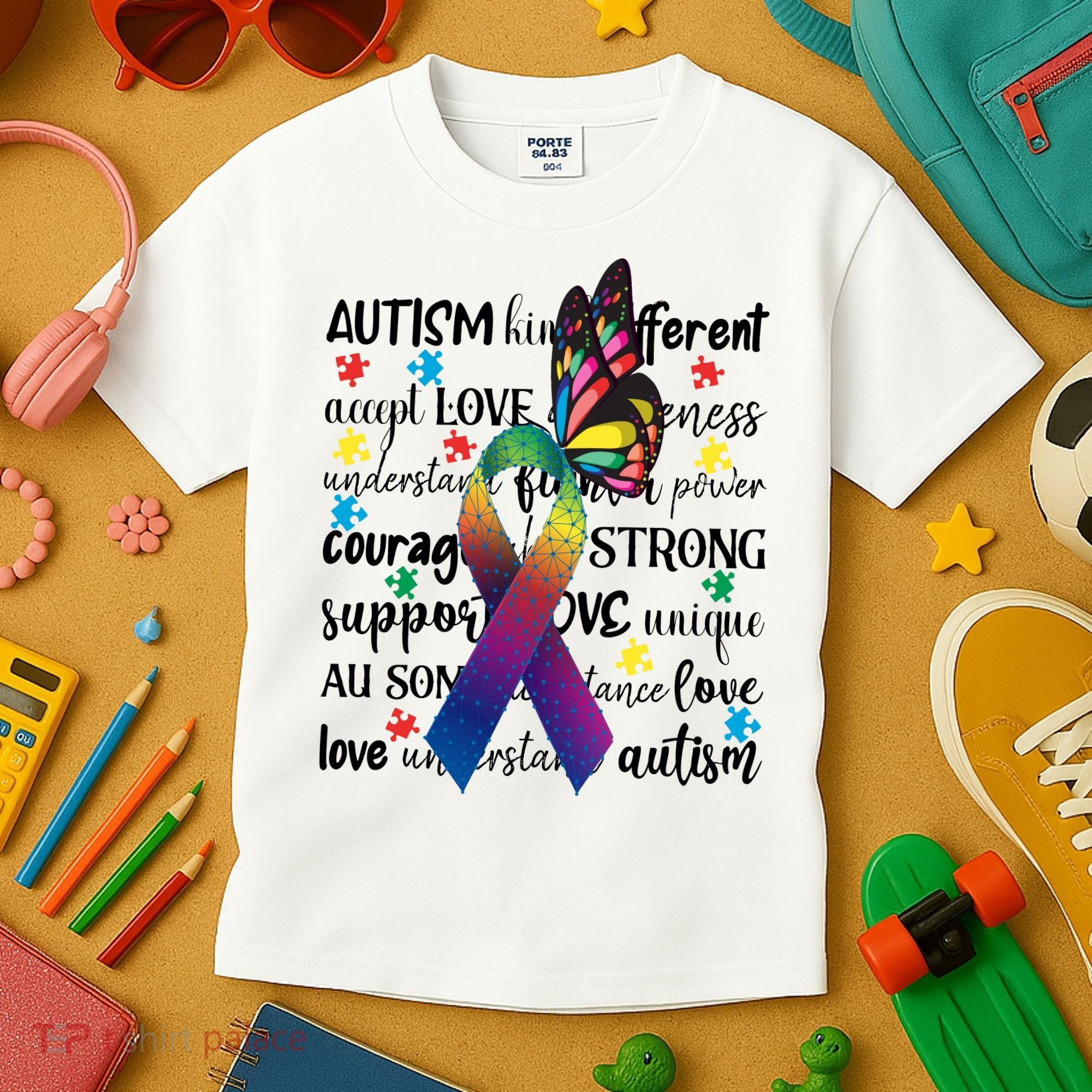Autism Acceptance Butterfly Different Is Beautiful Kids T-Shirt