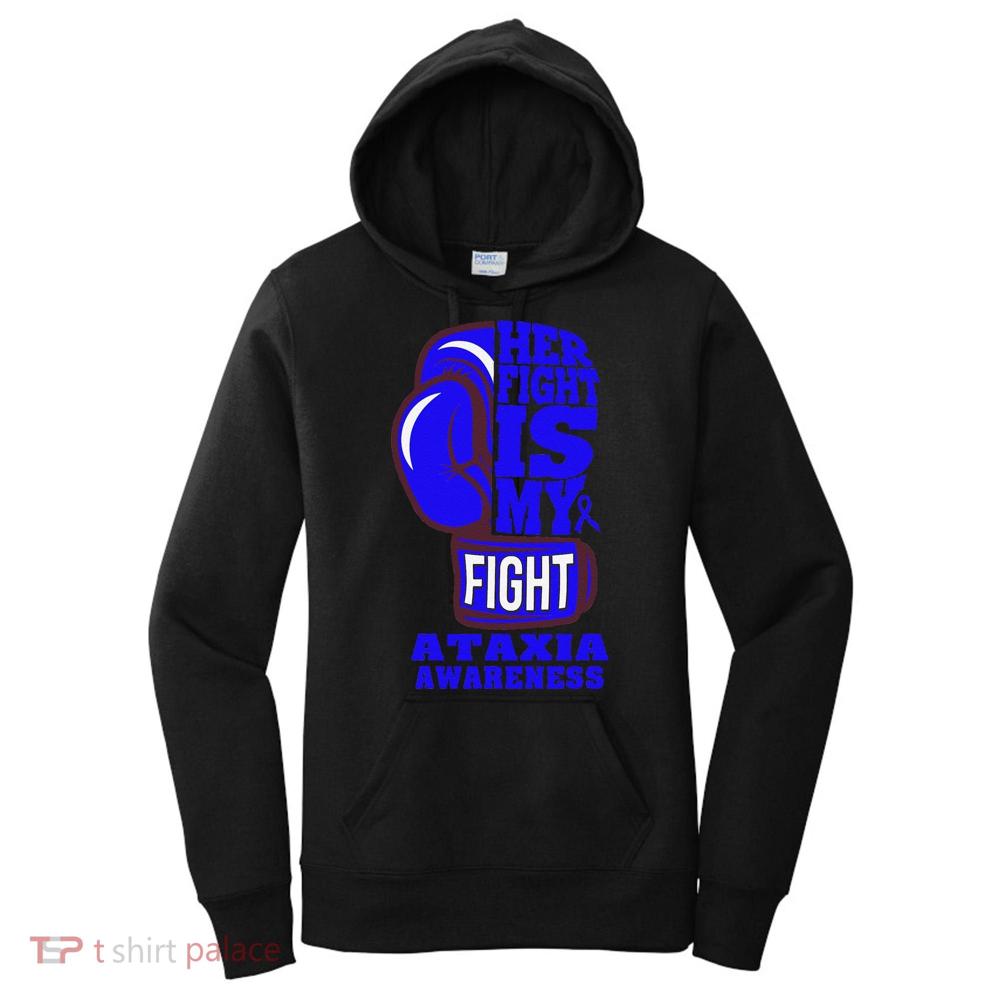 Ataxia Awareness Boxing Her Fight Is My Fight Blue Ribbon Women's Hoodie