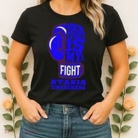 Ataxia Awareness Boxing Her Fight Is My Fight Blue Ribbon Women's T-Shirt thumb 2