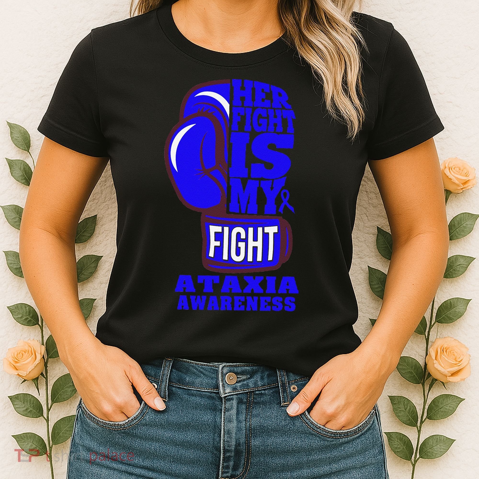 Ataxia Awareness Boxing Her Fight Is My Fight Blue Ribbon Women's T-Shirt