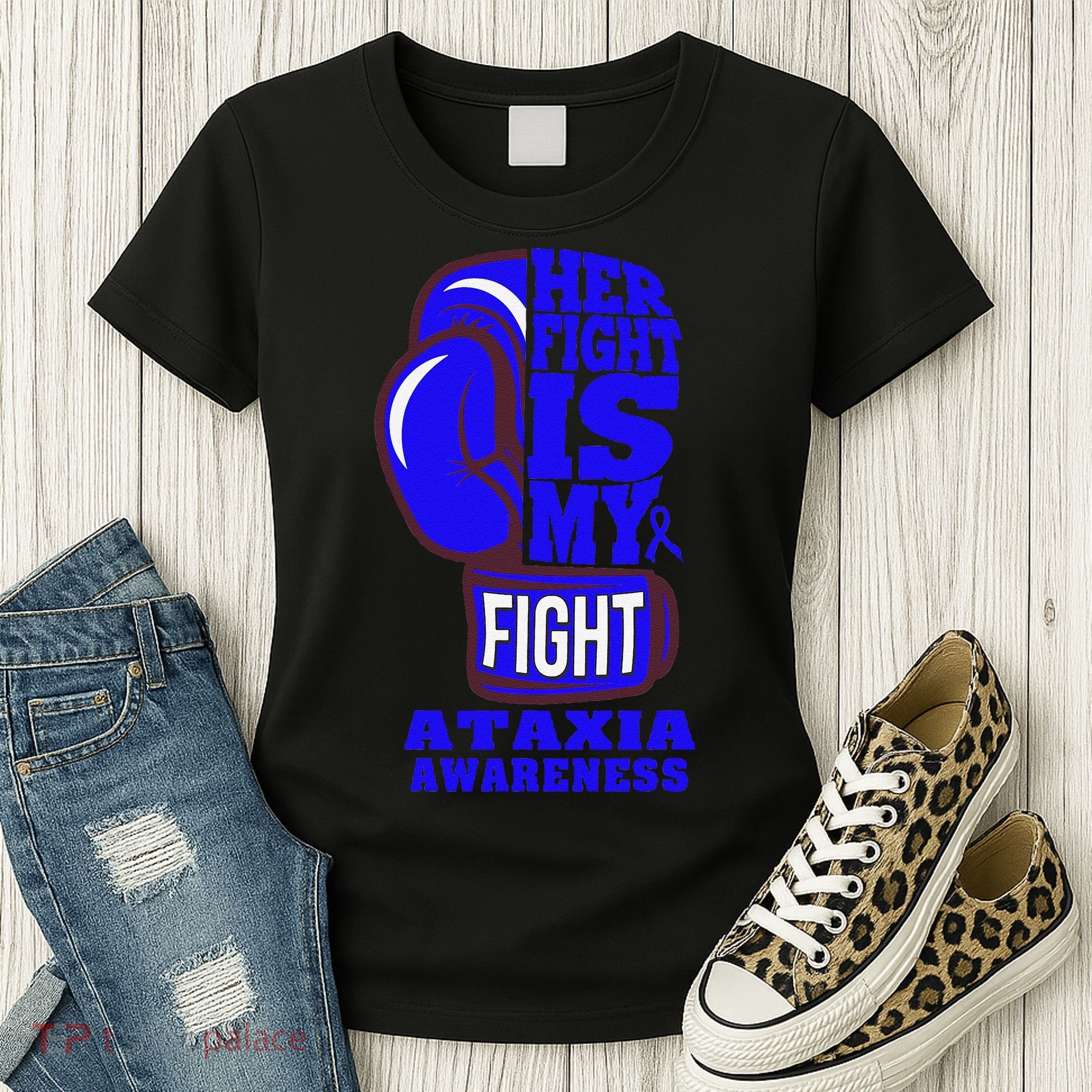 Ataxia Awareness Boxing Her Fight Is My Fight Blue Ribbon Women's T-Shirt