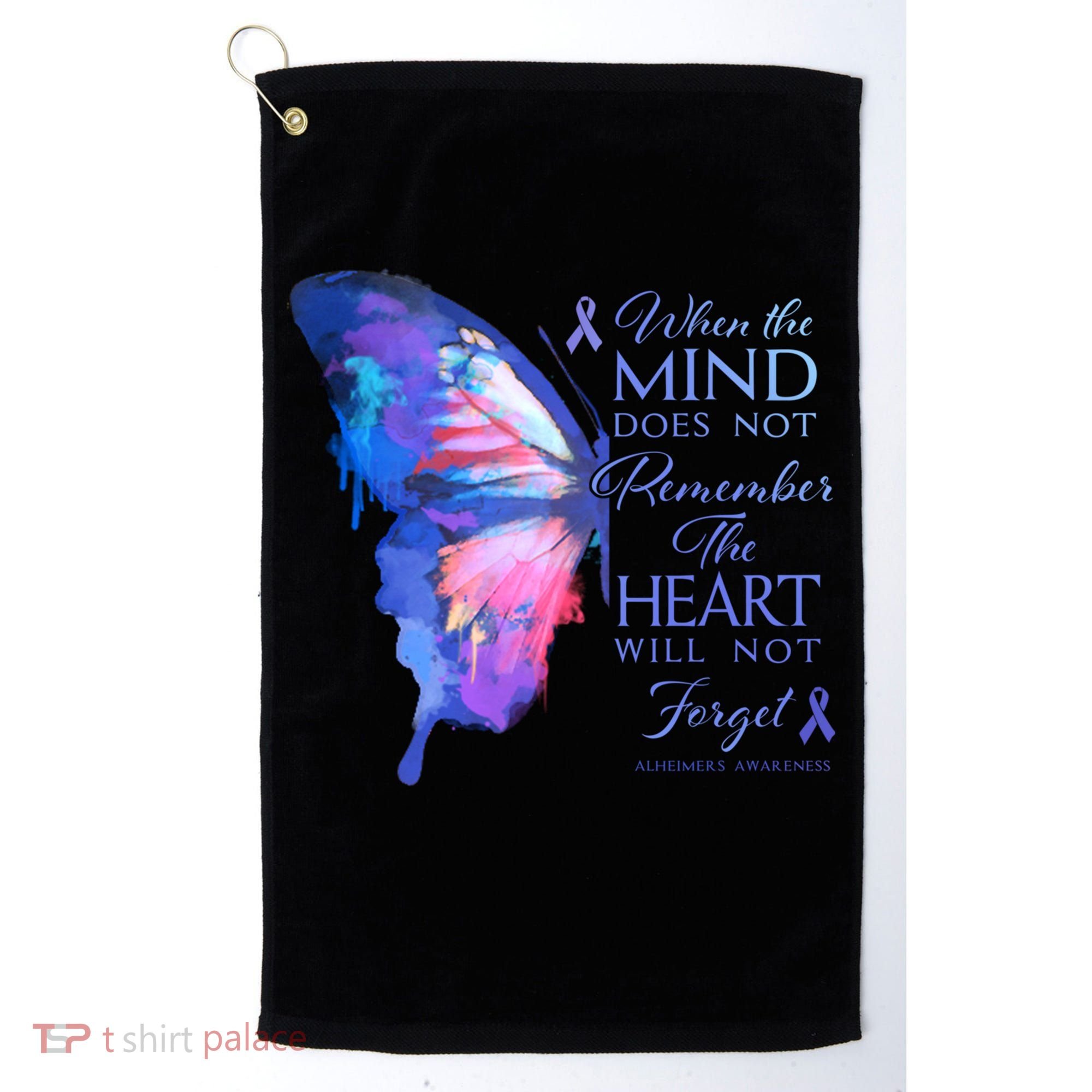 Alzheimers Awareness Butterfly The Heart Remembers Gift Golf Towel