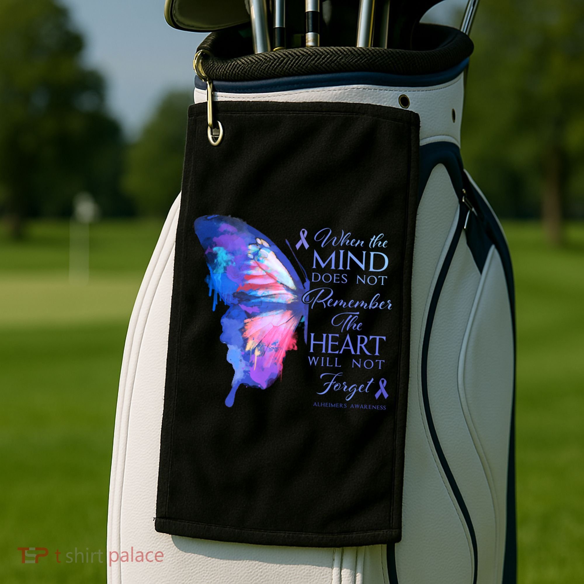 Alzheimers Awareness Butterfly The Heart Remembers Gift Golf Towel