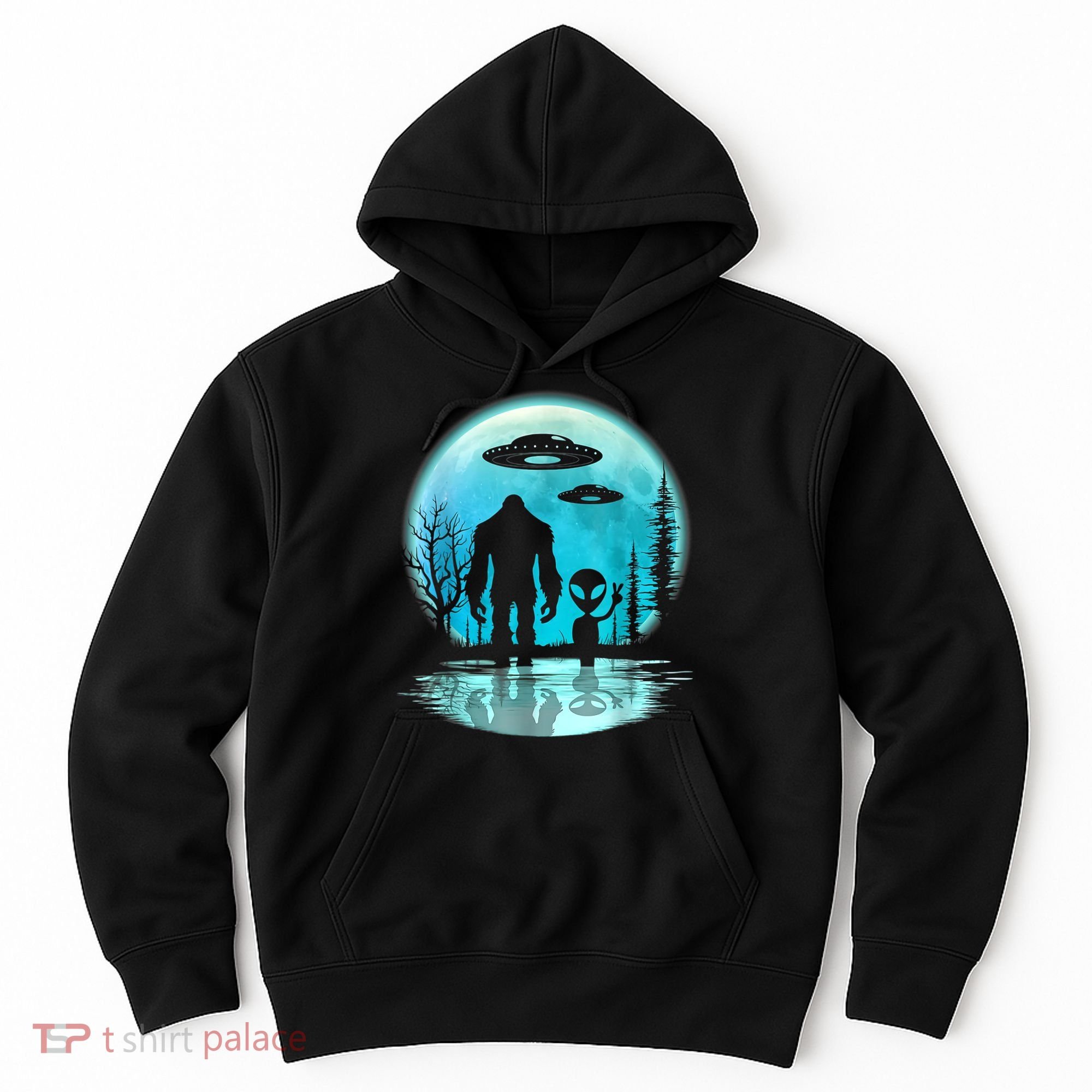 Alien And Bigfoot Moon Hoodie