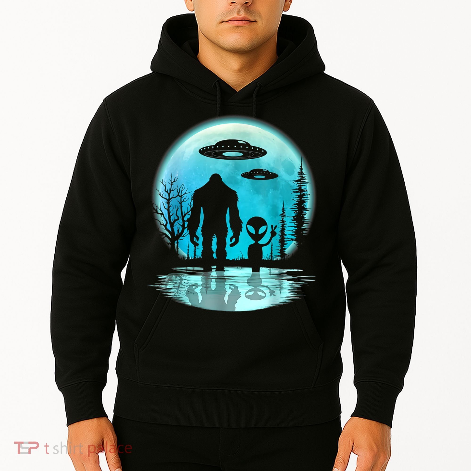Alien And Bigfoot Moon Hoodie