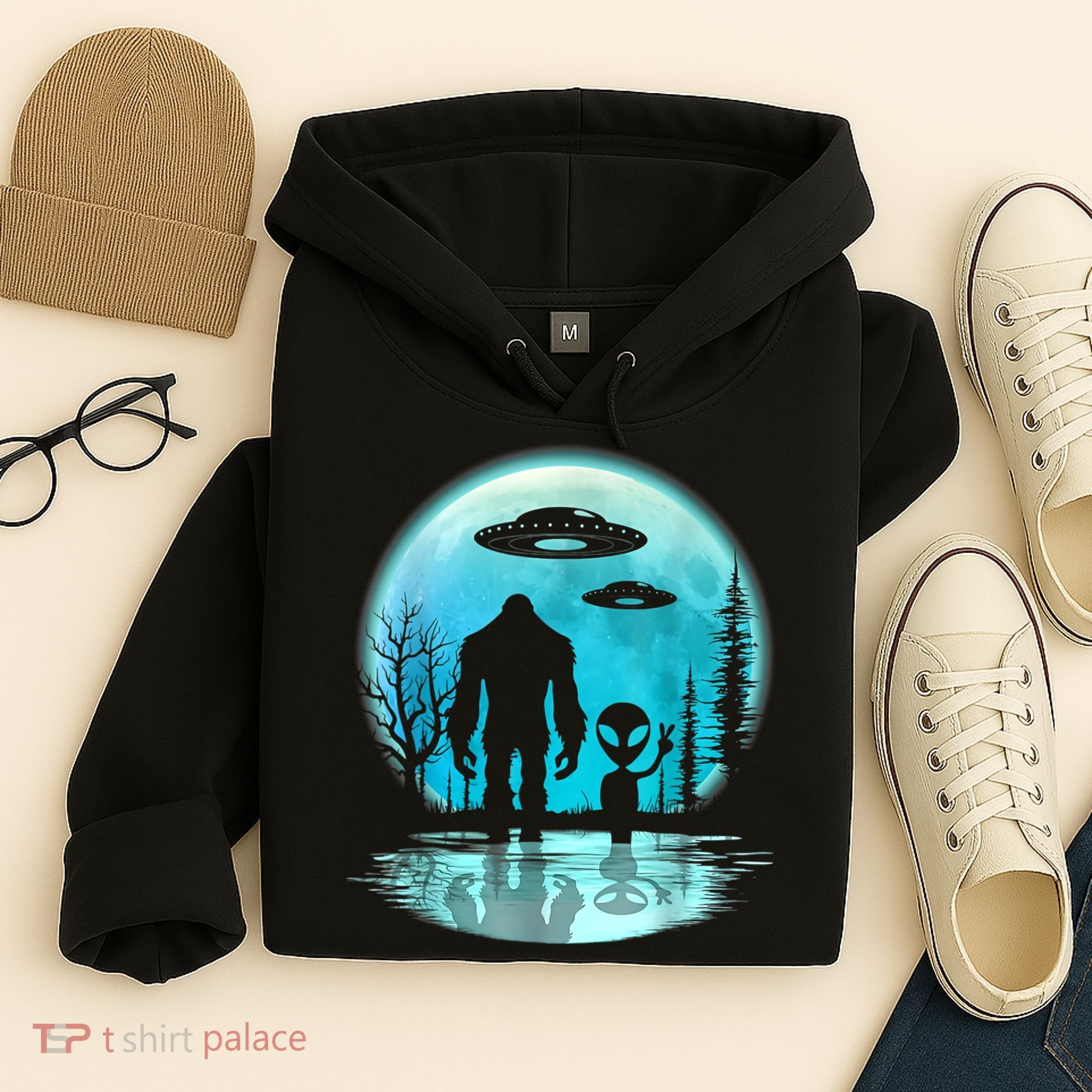 Alien And Bigfoot Moon Hoodie