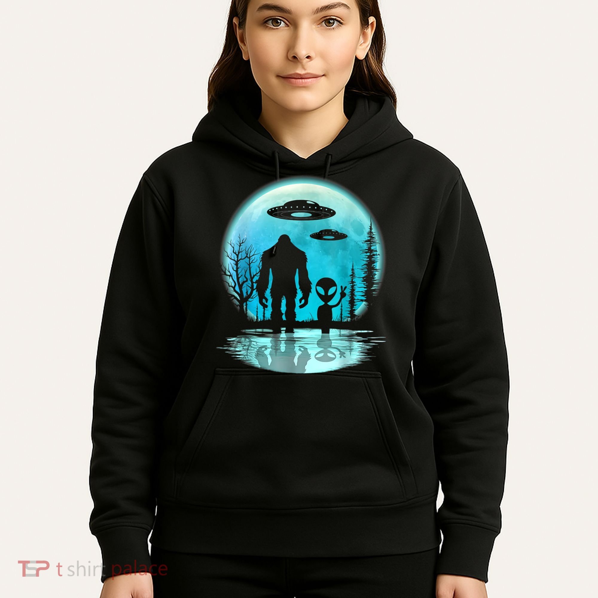 Alien And Bigfoot Moon Hoodie