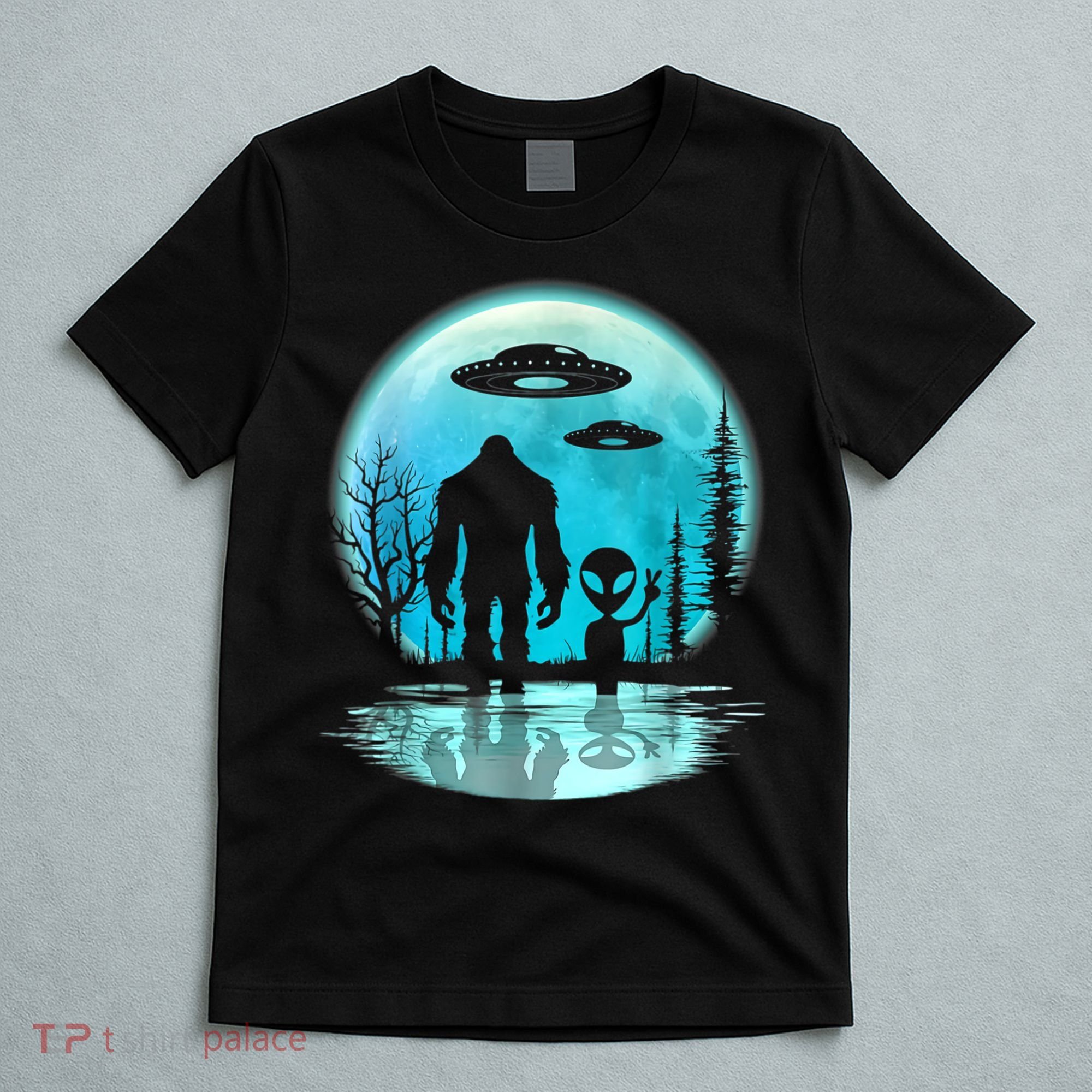 Alien And Bigfoot Moon T-Shirt