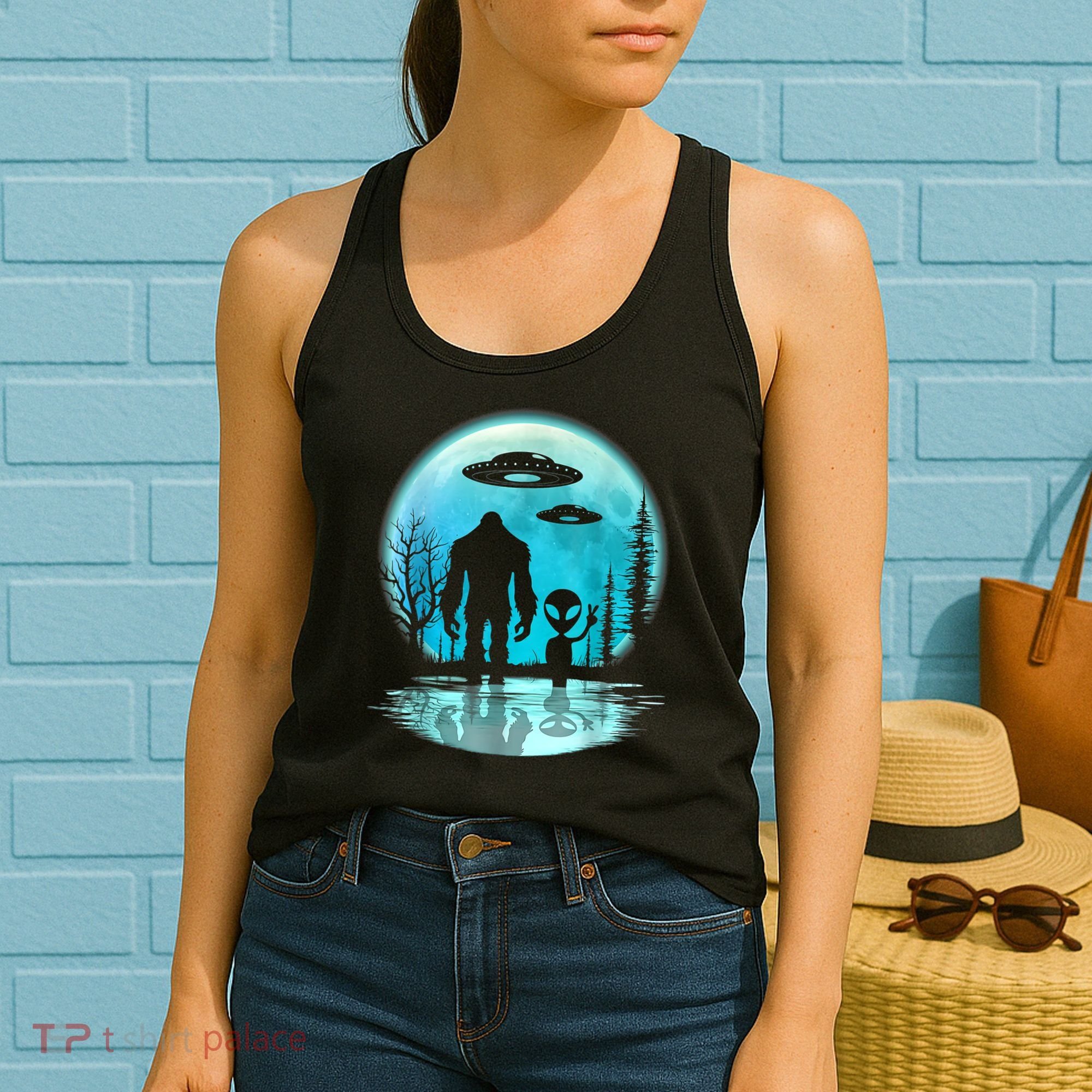 Alien And Bigfoot Moon Women's Tank Top